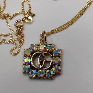 GUCCI ZIPPER PULL CHARM GOLD tone metal, AB RHINESTONES 20mm plus .925 Chain